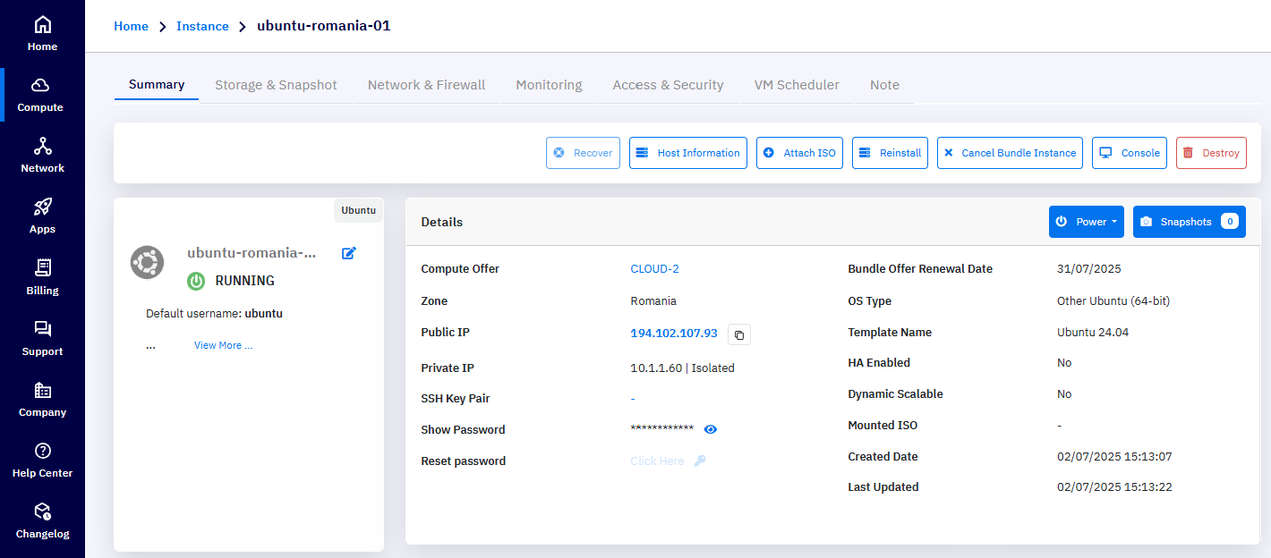 ROnode Dashboard - Management VM